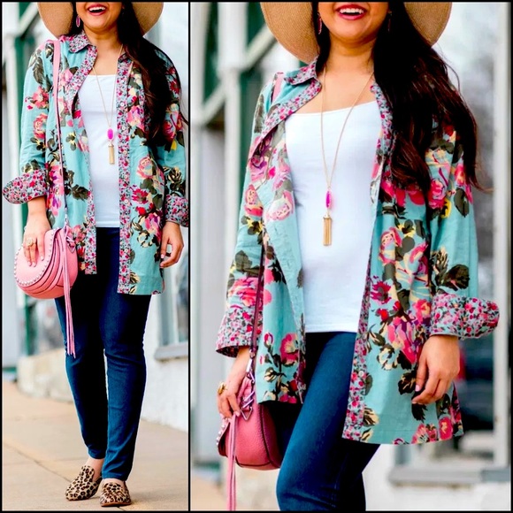 Soft Surroundings Floral Button Down Tunic Duster Kimono Shirt - Picture 4 of 9